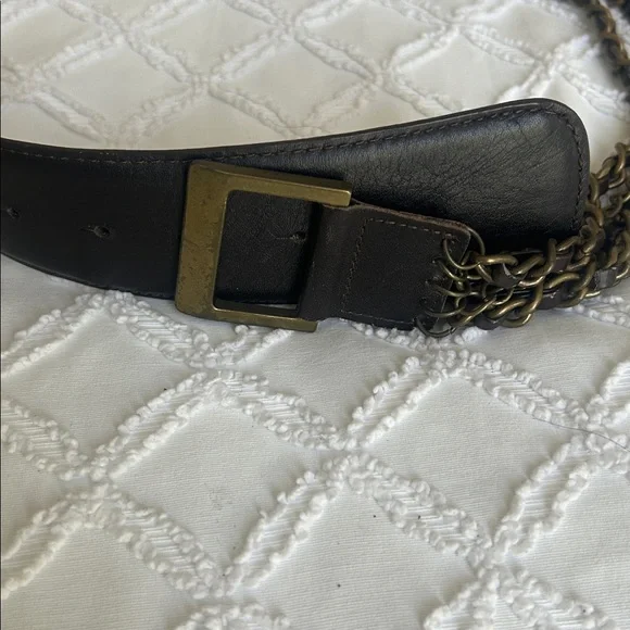 Black Leather Belt with Chain Detail - Picture 2 of 8